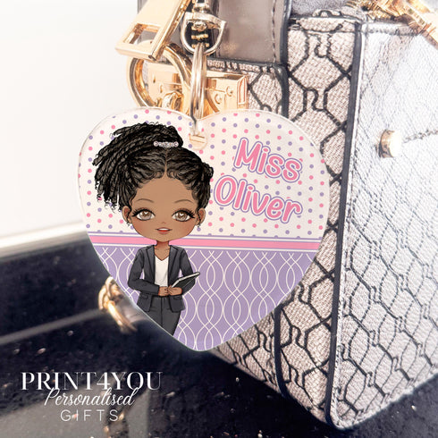 Personalised Teacher Bag Charm Custom Heart Keyring with Swivel Clip Gift for Educators Up to 7 Characters 75cm