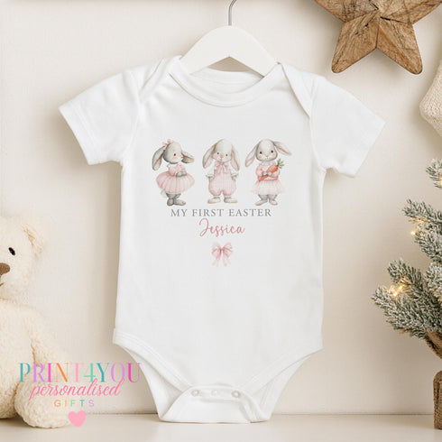 First Easter Baby Outfit – Personalised Soft Cotton Bunny Vest & Sleepsuit Gift