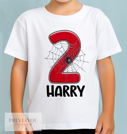 Personalised Spider Web Birthday T-Shirt for Any Age - Fun Cotton Tee for Boys Superhero Party