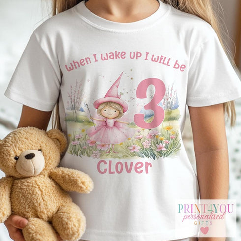 Personalised Fairy Birthday Pyjama T-Shirt – "When I Wake Up I Will Be..." – Custom Name & Age (1-5) | White Cotton Tee | 6m to Age 8