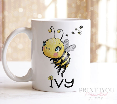 Personalised Bumble Bee Mug – Cute Cartoon White Ceramic Gift Cup – Unique Artwork
