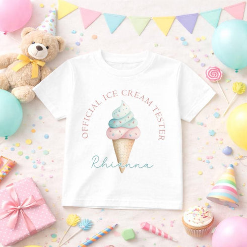 Personalised Ice Cream Shirt – Kids Birthday Party Clothes With Pastel Design - 6-12 months T-shirt