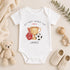 Personalised My First World Cup 2026 baby vest with football trophy and foam finger design, custom football baby bodysuit