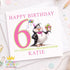 Personalised girls birthday card with cute penguin design, pink theme, custom age name birthday card for daughter granddaughter niece
