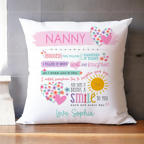 Personalised Cushion - I Hugged This Pillow Gift for Nanny Mummy Grandma Perfect for Mothers Day Birthdays Christmas