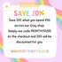 The image is a colorful advertisement for an online shop called "Etsy" that offers a 20% discount on purchases of £50 or more. The text encourages customers to use the code "PRINT4YOU50" at the checkout to receive the discount.
