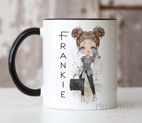 Personalised Gift Mug – Custom Ceramic Mug With Black Trim – Fashion Girls Design