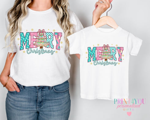 Matching Mummy and Me Christmas T-Shirts Personalised Family Xmas Tops
