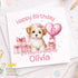 Personalised Puppy Birthday Card – Pink 6x6 Inch Keepsake For Girl’s Age & Name - Front Only