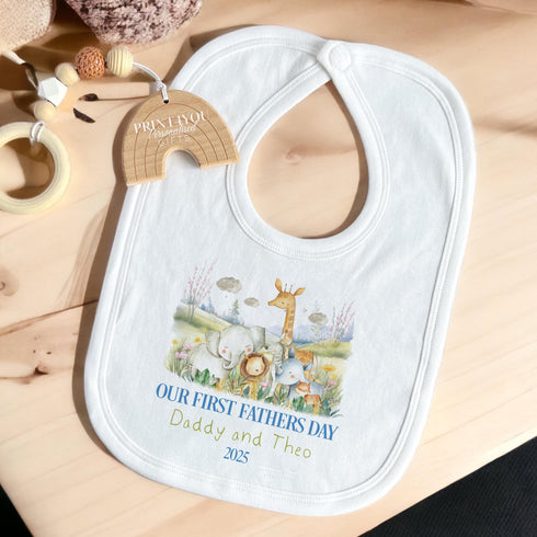 Our First Father’s Day Baby Vest – Safari Animal Design – Personalised Gift for Daddy – Soft Cotton DTG Print