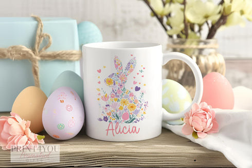Personalised Floral Bunny Rabbit Mug - Unique Easter Gift Idea