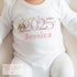 Personalised Baby Sleepsuit "Born in 2025 Pink Rabbit" t-shirt, vest and bib - Perfect New Baby Gift!