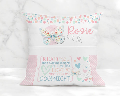 Children's Personalised Book Cushion, Personalised Gift for Children, Birthday Gift Ideas, Butterfly Cushion, Perfect for Bedtime Stories