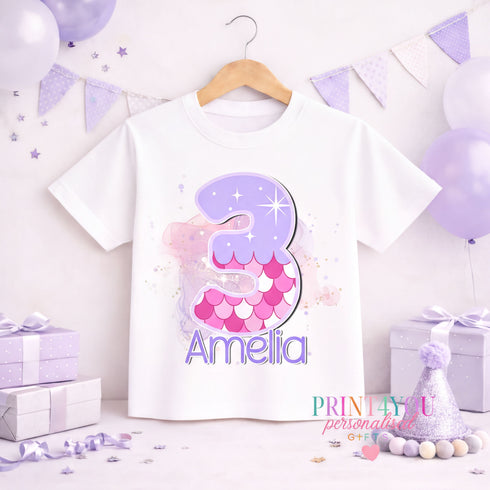 Children's clothing with the mermaid birthday t-shirt design
