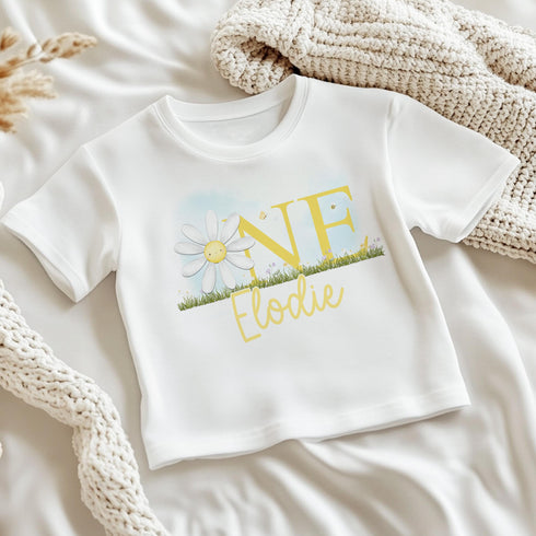 Personalised First Birthday Daisy Outfit - 100 Soft Cotton Baby Girl Sleepsuit Vest Bib PJs or T-Shirt