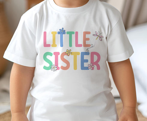 Children's White Cotton T-Shirt - "Big Sister" or "Little Sister" DTG Printed - Unique Design