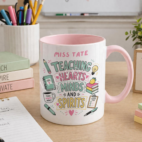 Personalised Teacher Mug – Custom Name Ceramic Coffee Cup – Thank You Gift UK - Full white mug