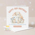 Square greeting card showing the bunny birthday card design