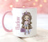 Designer Fashion Girls Personalised Gift White Mug, Pink coloured trim, Hair and Skin Variations