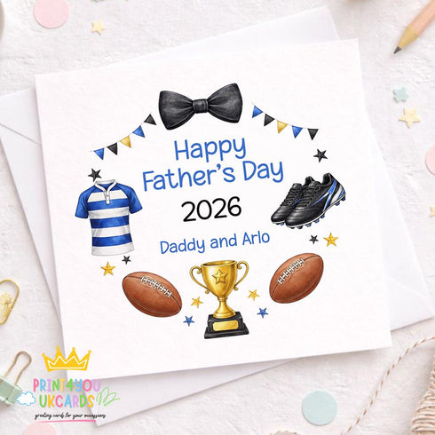 Personalised Fathers Day Card – Rugby Dad Sports Themed Card For Dad Gift Idea 2026 - Front only