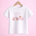 Round sticker labels showing the girls t-shirt design