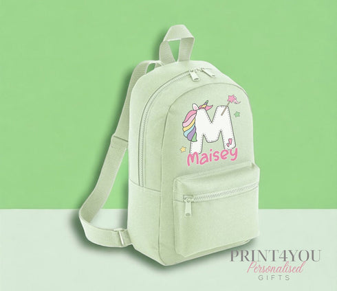 Personalised Kids Backpack, School Rucksack, Nursery Bag, Other colours, Unicorn Initial and name