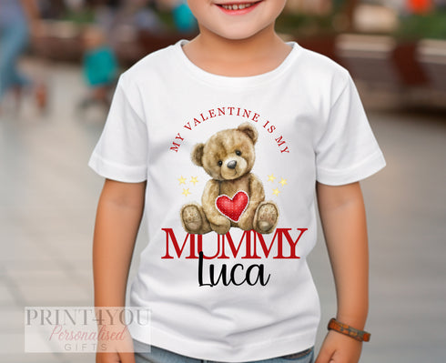 Personalised Valentines Day T-Shirt - Boy Bear, Mummy is my Valentine