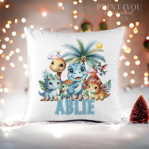 Dinosaur Children's name Cushion | Mixed Dinosaur T-rex Dinosaur Pillow | Personalised Children's Pillow Gift