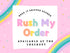 Promotional graphic for rush shipping on personalised orders