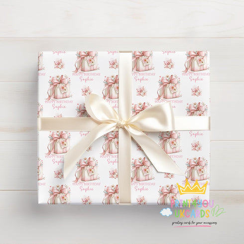 Personalised Birthday Wrapping Paper | Pink Floral Gift Wrap Pack