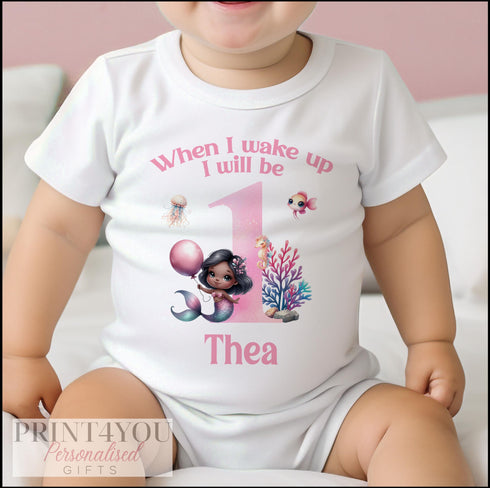 Mermaid Personalised 'When I Wake Up I Will Be One' Sleepsuit & Vest - 1st Birthday Outfit