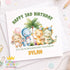 Square greeting card showing the 3rd birthday dinosaur card design