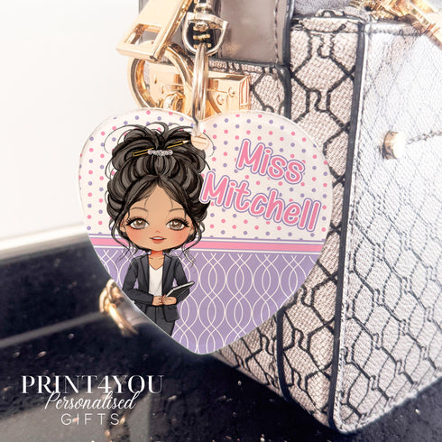 Personalised Teacher Bag Charm Custom Heart Keyring with Swivel Clip Gift for Educators Up to 7 Characters 75cm