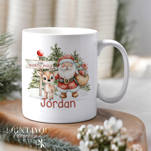 Personalised Christmas Mug, Santa and Reindeer Design - Perfect for Christmas Eve Boxes, Gift for Children, Gift for Her