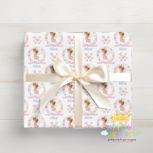 Personalised Fairy Wrapping Paper, Custom Name Girl Birthday Gift
