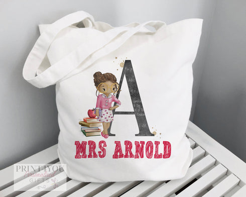 Thank You Teacher Gift | Cotton Tote Bag | Reusable Shopping Bag | 100% White Cotton Bag | Personalised shopper bag | Alphabet Letter