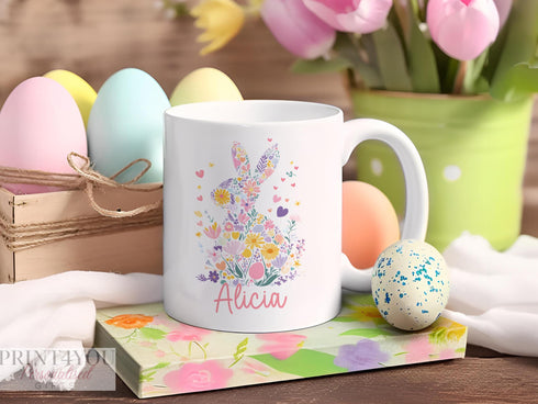 Personalised Floral Bunny Rabbit Mug - Unique Easter Gift Idea