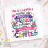 Personalised teacher thank you card with colourful typography, pencils, books and hearts, featuring “Teacher life powered by passion, patience and coffee” design