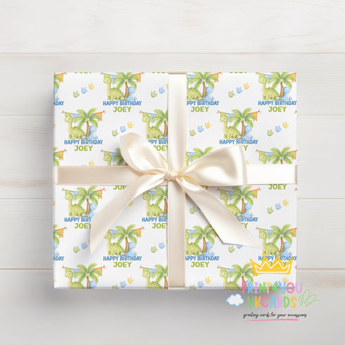 Personalised Dinosaur Wrapping Paper, Custom Name Dino Gift Wrap