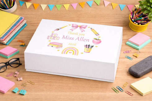 Personalised Teacher Gift Box – Custom Keepsake With Pastel Wreath Design - Medium 16x20x8 cm Centimeters