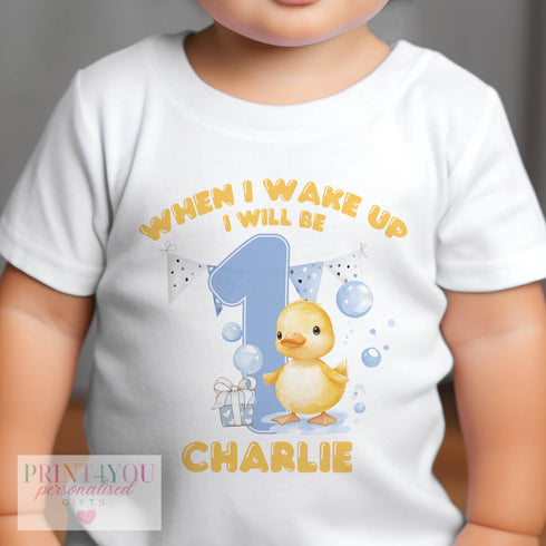 Personalised Fluffy Duck Sleepsuit Vest Perfect First Birthday Outfit