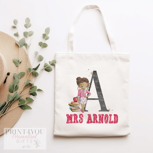 Thank You Teacher Gift | Cotton Tote Bag | Reusable Shopping Bag | 100% White Cotton Bag | Personalised shopper bag | Alphabet Letter