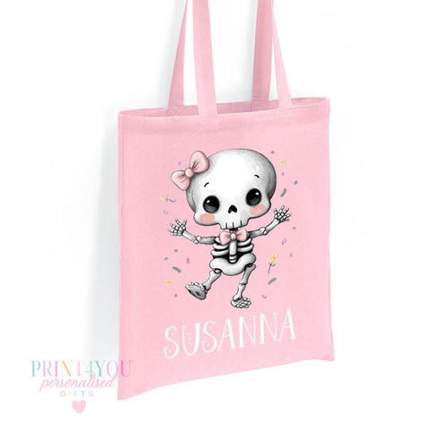 Personalised Pink Skeleton Tote Bag with Cute Bow