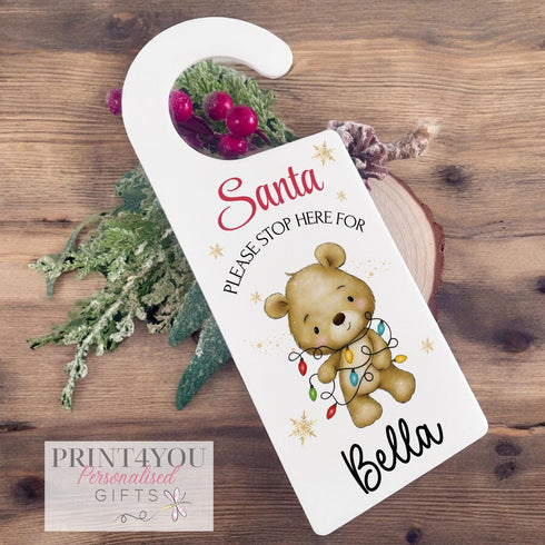 Personalised Santa Stop Here Door Hanger | Christmas Eve Box Decoration