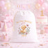 Personalised Birthday Sack – Floral Pink Drawstring Gift Bag for 1st Birthday Girl - A3 White Sack