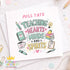 Personalised teacher thank you card for female teacher with name, colourful school themed design with books apple pencil, end of term card for Miss