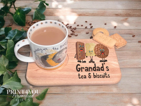Personalised Tea Mug Set – Custom Name Biscuit Mug & Wooden Snack Board Gift - Board only