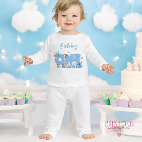 Personalised First Birthday Under the Sea T-shirt Sleepsuit Vest or Bib - One-der the Sea Fish Design