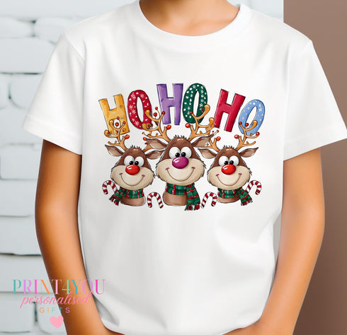 Daddy and Me Christmas T-Shirts | Ho Ho Ho Reindeer Tops | Add Any Name