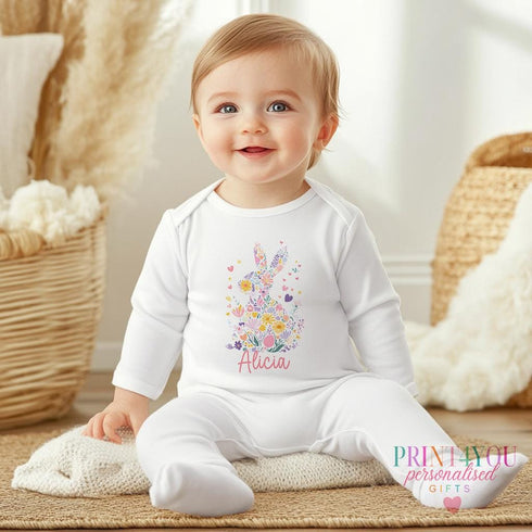 Easter Babygrow, Babies 1st Easter, My First Easter, First Easter sleepsuit, New baby gift, Easter baby outfit, Floral Bunny Rabbit